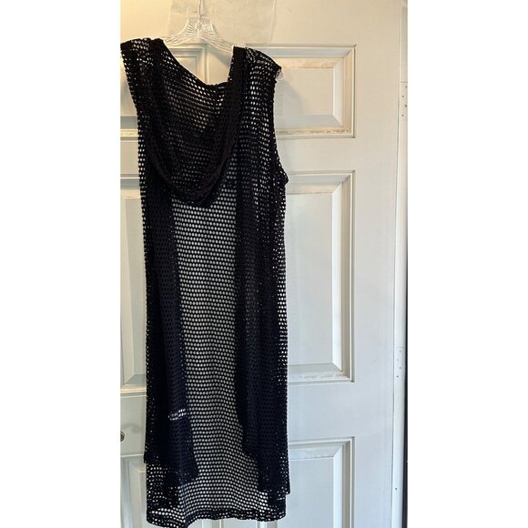 SJS hooded, women's mesh, open-front swimsuit coverup in black - Size L - Picture 3 of 10